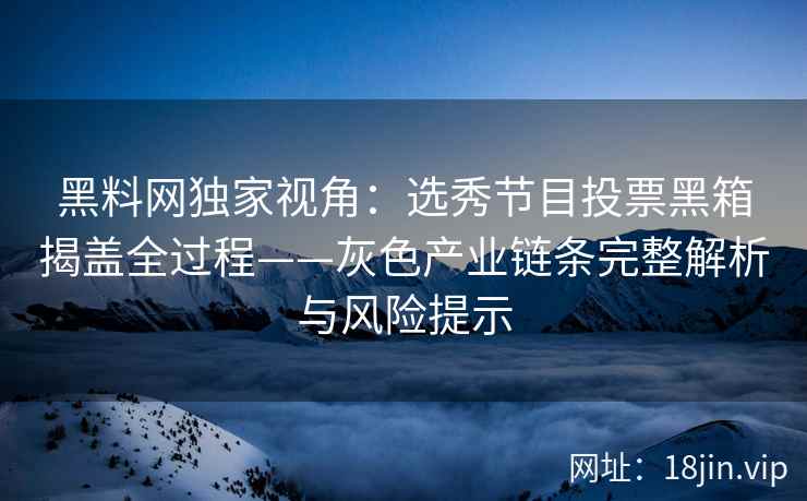 黑料网独家视角：选秀节目投票黑箱揭盖全过程——灰色产业链条完整解析与风险提示